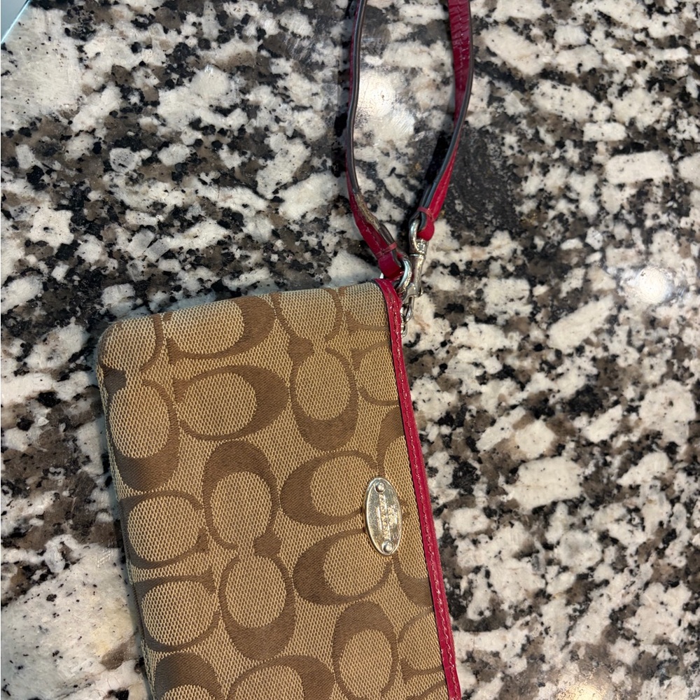 Tan and pink Wristlet